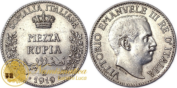 SOMALIA ITALIANA 1/2 Rupia 1919 VITTORIO EMANUELE III Spl #5658