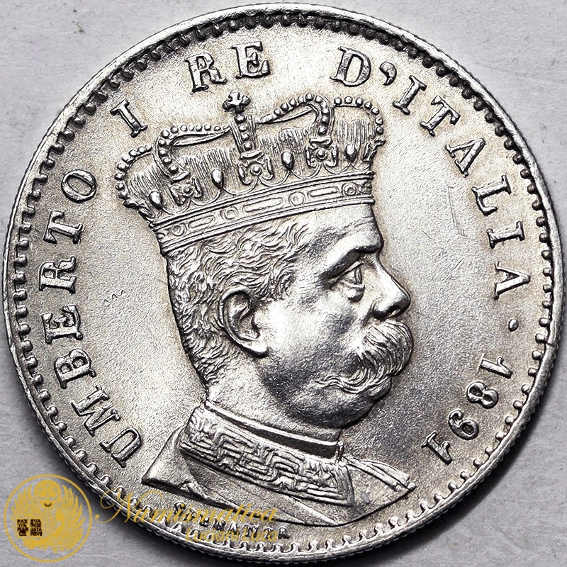 COLONIA ERITREA Umberto I 1 Lira 1891 Ag Q.Fdc Rara #PV417