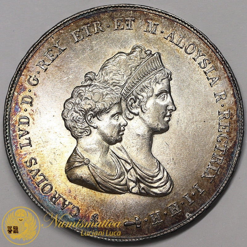 REGNO D’ETRURIA Carlo Ludovico di Borbone – Reggenza di Maria Luigia 1803-07 DENA 1807 Zecca Firenze Ag Q.Fdc/Fdc RARA #PV3