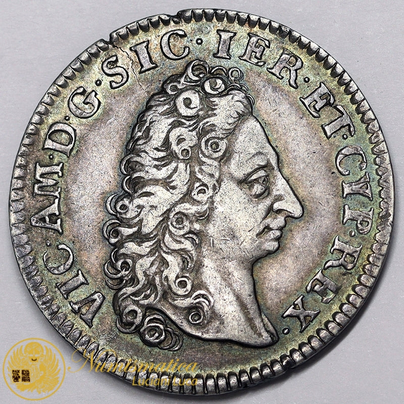 VITTORIO AMEDEO II Re di Sardegna e Sicilia 40 Soldi o 2 Lire 1714 Zecca Torino Ag Q.Spl R3 #PV8