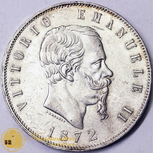 VITTORIO EMANUELE II 5 Lire 1872 MILANO Spl+ #PV429