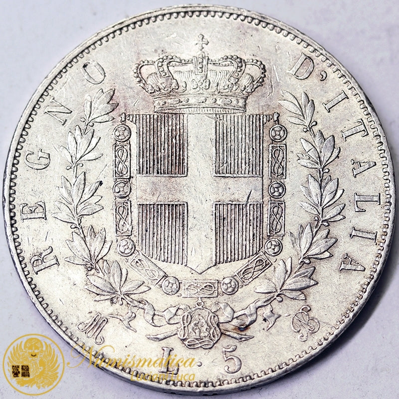 VITTORIO EMANUELE II 5 Lire 1872 MILANO Spl+ #PV429
