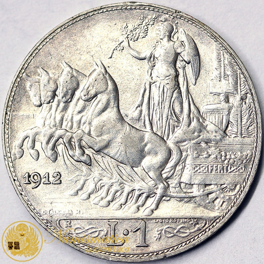 VITTORIO EMANUELE III 1 Lira 1912 Quadriga Ag Spl+ #1669A