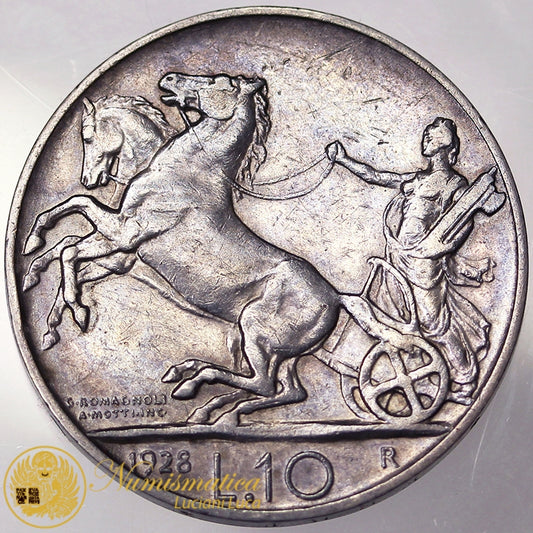 VITTORIO EMANUELE III 10 LIRE 1928 una rosetta BB+ #PV92