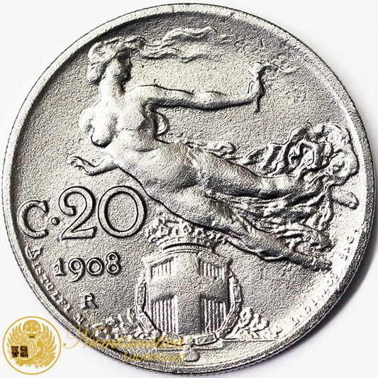 VITTORIO EMANUELE III 20 centesimi 1908 Roma SPL+ #3784