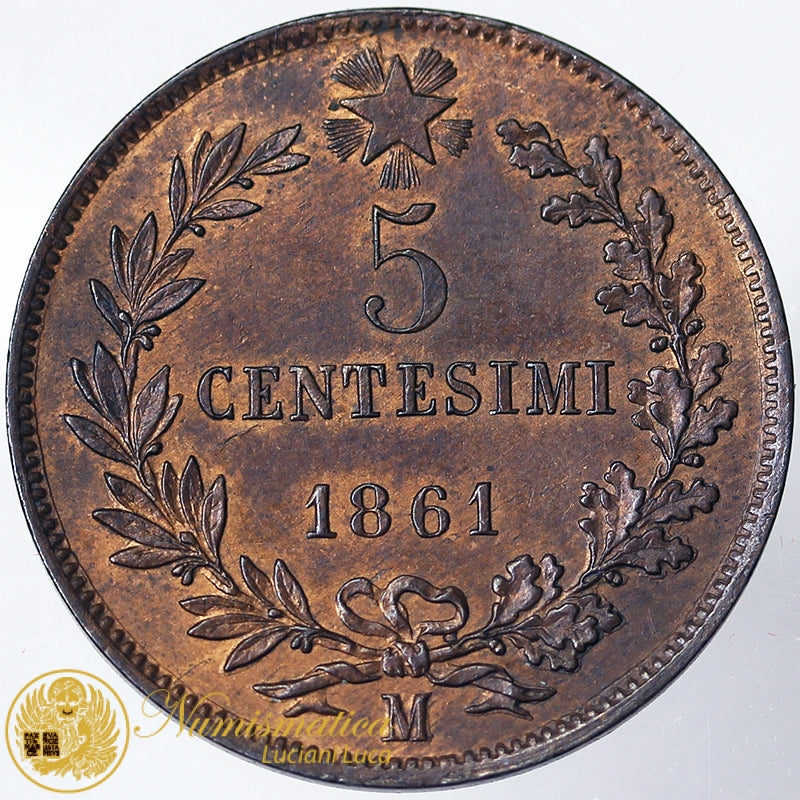 VITTORIO EMANUELE II 5 Centesimi 1861 Milano Q.Fdc #2751