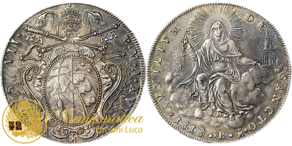 STATO PONTIFICIO Scudo 1818 PIO VII An. XVIII Bologna Q.Spl #1628