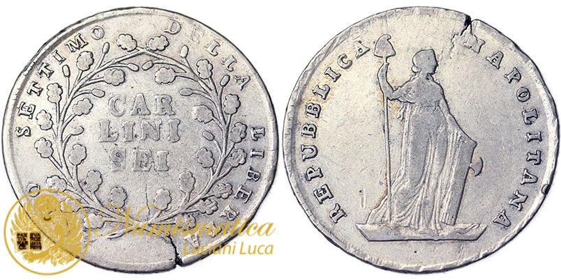REPUBBLICA NAPOLETANA 6 Carlini 1799 Anno VII R2 Q.BB #1316