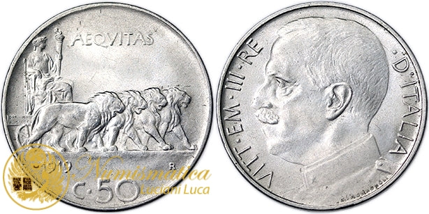 VITTORIO EMANUELE III 50 Centesimi 1919 Leoni contorno liscio NC Fdc #5627