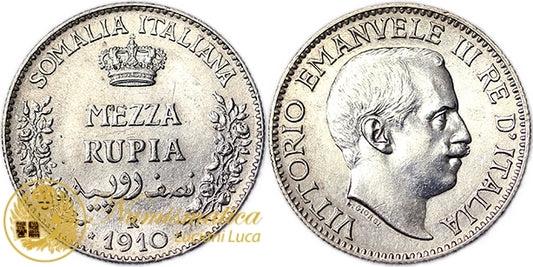 SOMALIA ITALIANA 1/2 Rupia 1910 VITTORIO EMANUELE III ROMA Spl+ #5649