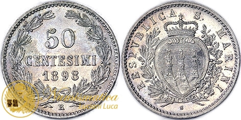 SAN MARINO 50 Centesimi 1898 Roma Vecchia Monetazione Fdc #3544