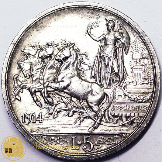 VITTORIO EMANUELE III 5 Lire 1914 Quadriga briosa Ag Meglio di Spl+ RARA #PV298