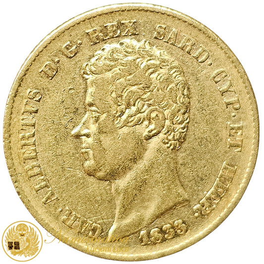 20 Lire 1833 Carlo Alberto zecca di Torino Au Raro BB+ # PV235