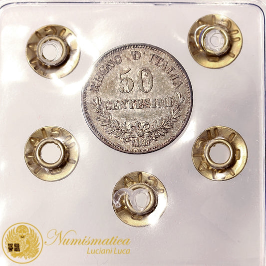 VITTORIO EMANUELE II 50 Centesimi 1863 Milano Valore Ag Fdc patina #P17