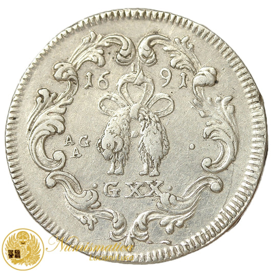 NAPOLI Carlo II 1674-1700 II Periodo Re di Spagna TARI’ 1691 da 20 Grana Spl #PV163