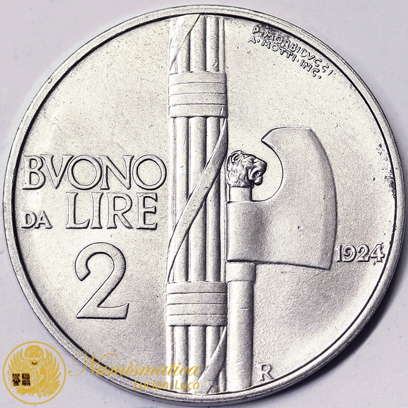 VITTORIO EMANUELE III Buono da 2 Lire 1924 Fascio nichel Fdc #P601