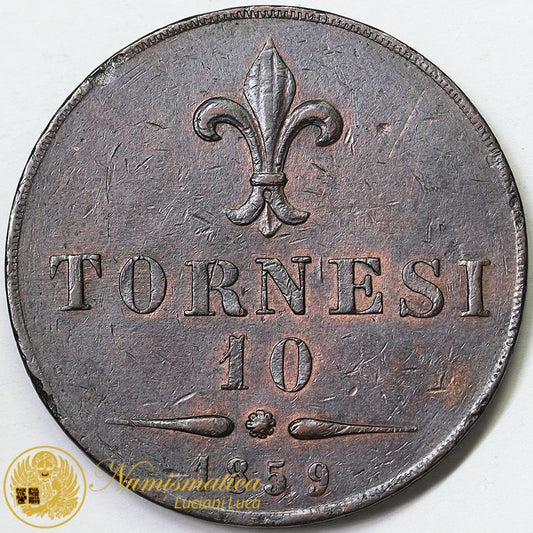 REGNO DUE SICILIE 10 Tornesi 1859 Zecca ROMA Francesco II di Borbone 1859-60 NON COMUNE Q.SPL #PV23