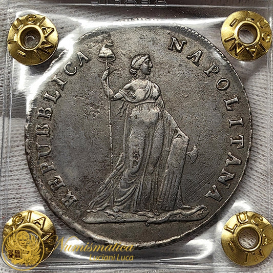 REPUBBLICA NAPOLITANA 12 Carlini o Piastra 1799 An.VII Ag Q.Spl #PV261