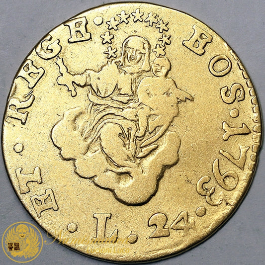 GENOVA REPUBBLICA Dogi Biennali 24 Lire 1793 Au R3 Mb #PV340