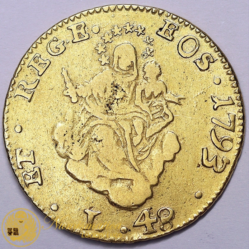 * GENOVA Dogi Biennali Vecchia monetazione 48 Lire 1793 Au 12,44 gr BB- Molto Raro #PV2