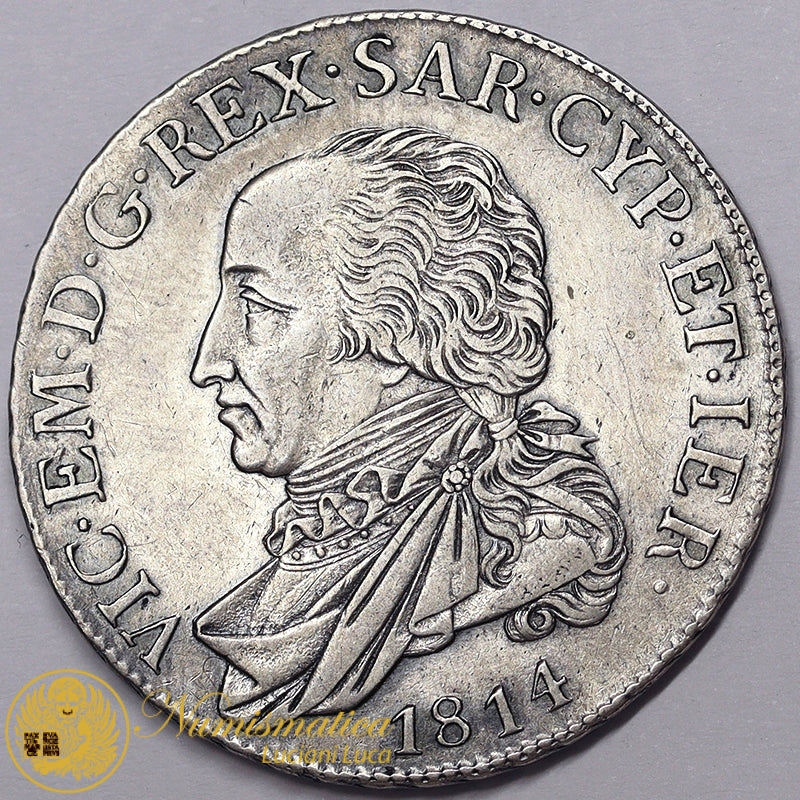 REGNO DI SARDEGNA Vittorio Emanuele I 1814-21 Mezzo Scudo 1814 Zecca Torino Ag BB/Q.SPL Molto Raro #PV420