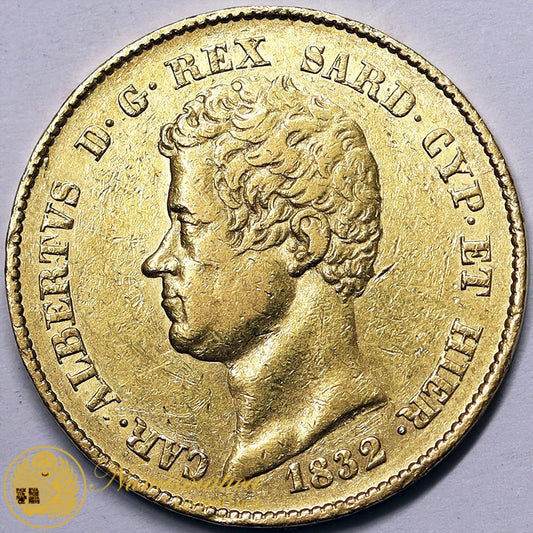 * REGNO DI SARDEGNA Carlo Alberto 20 Lire 1832 Torino FERT Au BB Raro #PV748