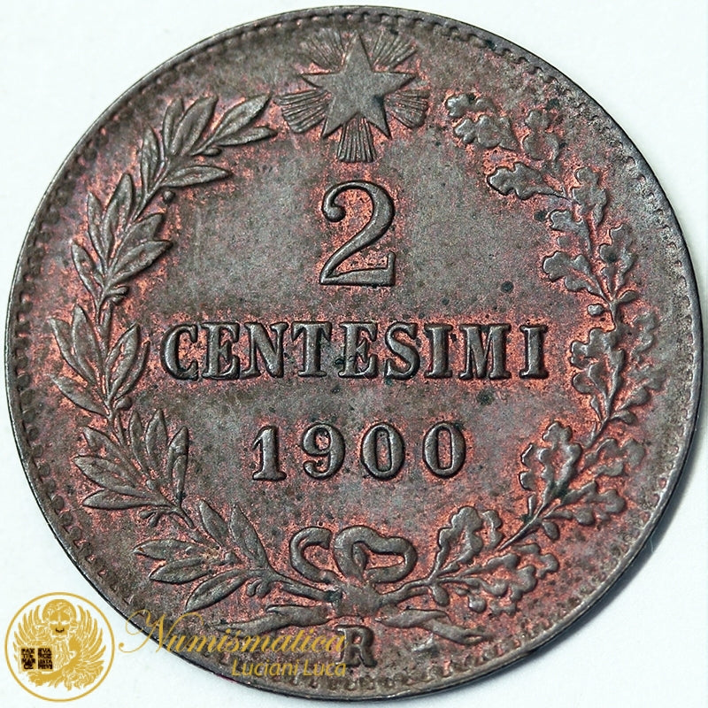 UMBERTO I 2 Centesimi 1900 Fdc rame rosso #P508