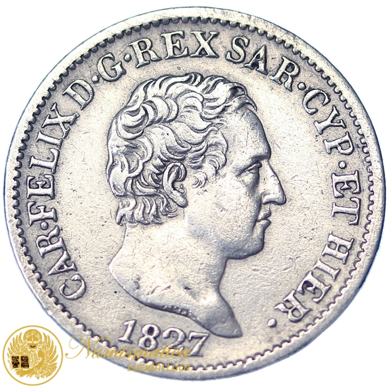 REGNO DI SARDEGNA 50 Centesimi 1827 Torino CARLO FELICE BB+ Ag #PV102