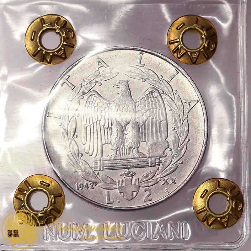 VITTORIO EMANUELE III 2 Lire 1942 acmonital MOLTO RARA BB/Q.Spl #PV739