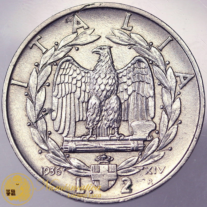 VITTORIO EMANUELE III 2 Lire 1936 Rara BB+ #PV118