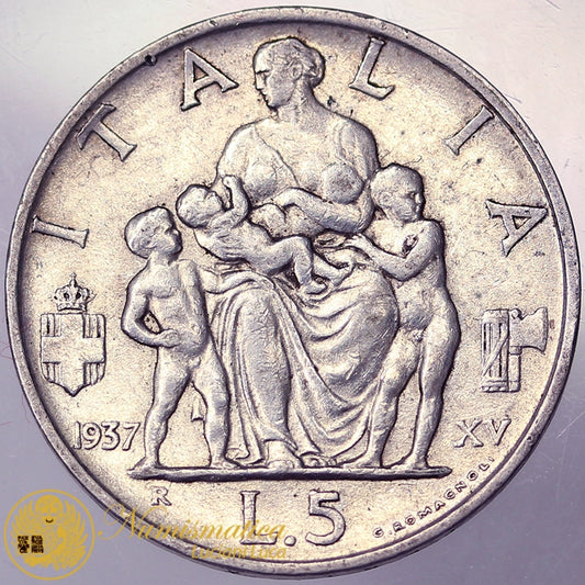 VITTORIO EMANUELE III 5 Lire 1937 BB+ #PV107