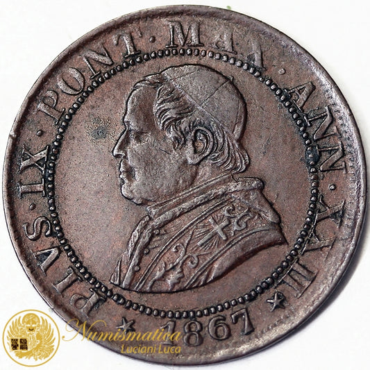 STATO PONTIFICIO Pio IX An. XXII 1/2 Soldo 1867 Spl #5976