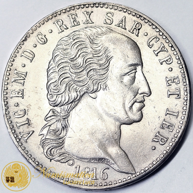 REGNO DI SARDEGNA Vittorio Emanuele I 5 Lire 1816 Torino MOLTO RARO Spl+/Q.Fdc #PV301