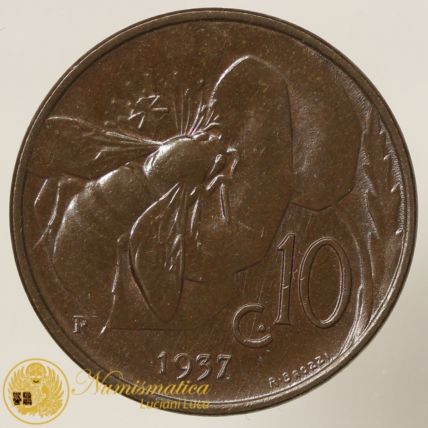 VITTORIO EMANUELE III 10 Centesimi 1937 Fdc rame rosso scuro Fdc #PV231